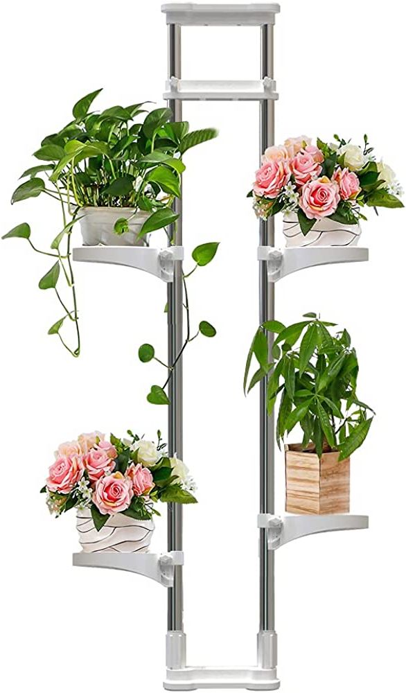 Amazon : Baoyouni Indoor Window Plant Stand Metal Double Pole Storage  Shelf Flower Pot Display Rack Holder Planter Extention Rods Home Decor With  4 Adjustable Trays – Ivory : Patio, Lawn & Garden In Fashionable Ivory Plant Stands (View 8 of 15)