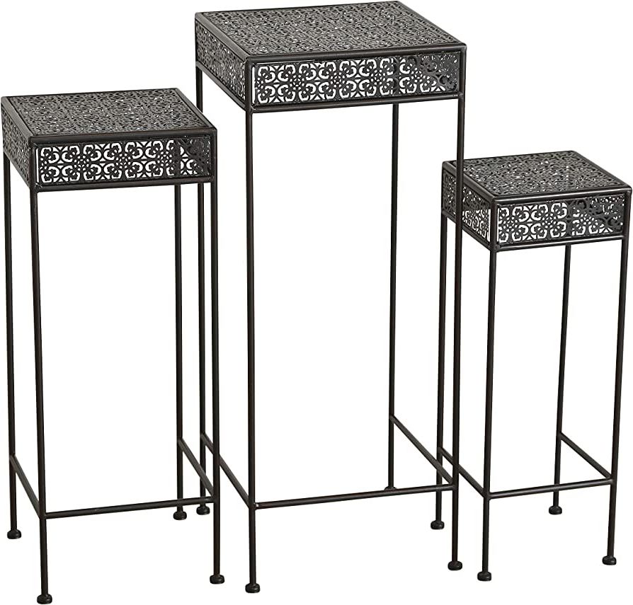 Amazon: Farmers Market Metal Plant Stands, Set Of 3, Nesting Tables,  Square Top, Slim Line Base, Romantic Dark Brown Rust Resistant Finish, Iron,  Approx (View 9 of 15)