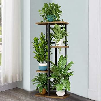 Amazon : Linzinar Plant Stand 4 Tier 5 Potted Indoor Plant Shelf  Multiple Stands For Garden Corner Balcony Living Room (4 Tier 5 Potted,  Black) : Patio, Lawn & Garden Throughout Current 4 Tier Plant Stands (View 10 of 15)
