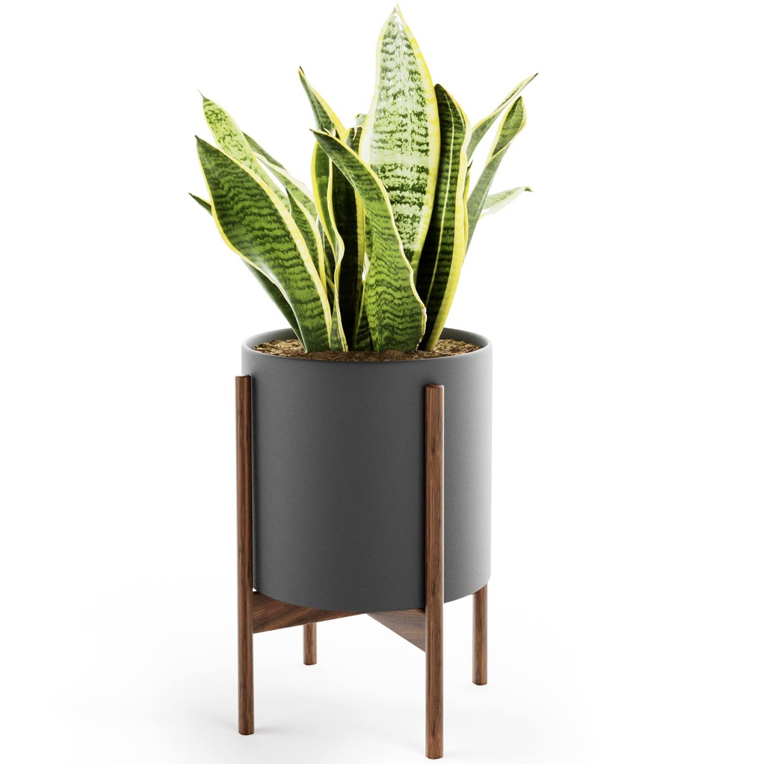 Amazon : Omysa Mid Century Plant Stand With Pot Included – 12 Inch  Planter With Stand For Indoor Plants & Flowers – Large Ceramic Planters –  Wood Legs, Modern, Tall Floor Wooden With Popular 12 Inch Plant Stands (View 11 of 15)