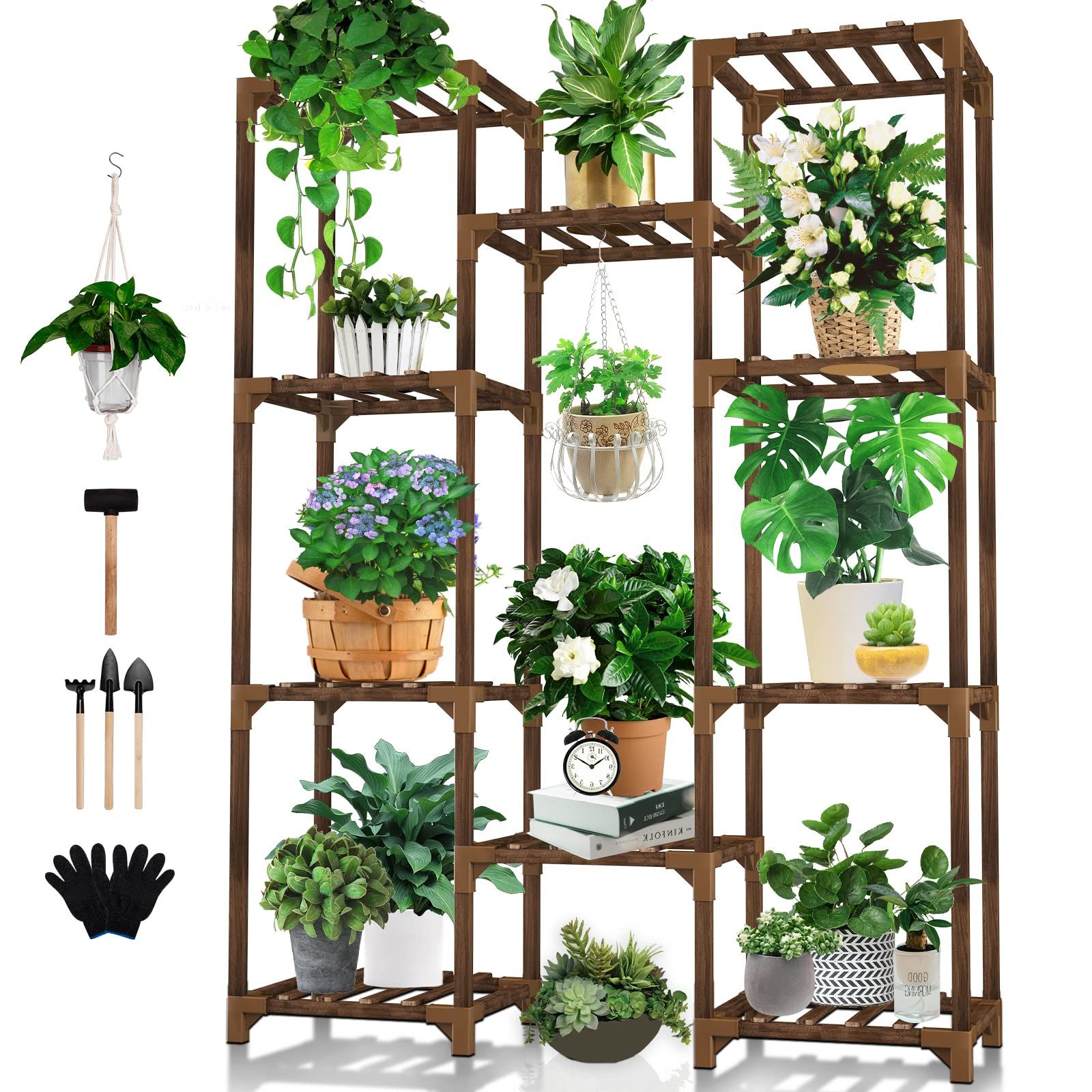 Amazon: Plant Stand Indoor Outdoor, Uneedem Tall Plant Shelf For  Multiple Plants, 10 Tiers 11 Pot Large Plant Rack Wood Plant Holder Plant  Shelves For Room Corner Balcony Garden Patio : Patio, Pertaining To 2019 Wide Plant Stands (View 12 of 15)
