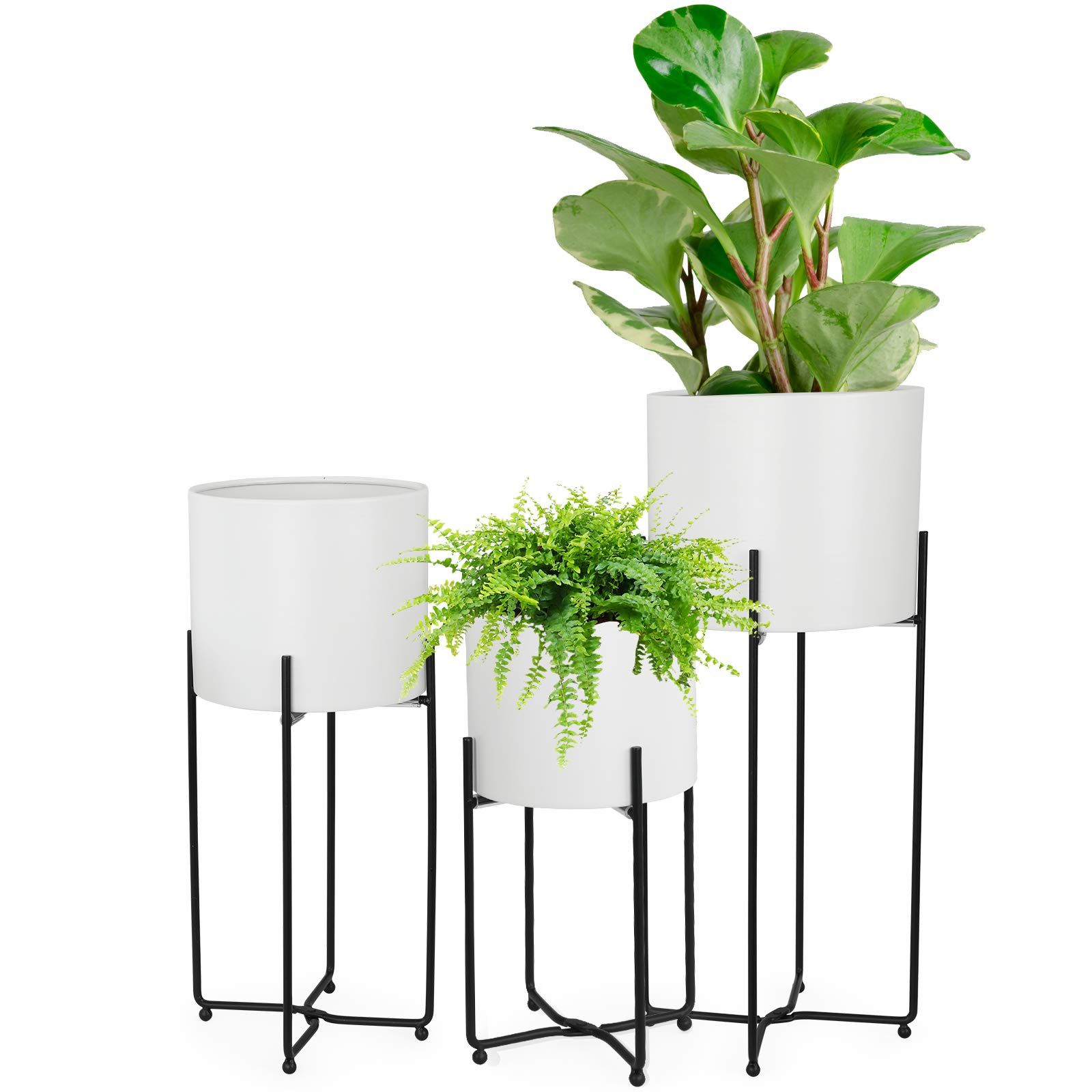 Amazon : Sinolodo Mid Century White Planter With Black Plant Stand, 3  Pcs Modern Planters For Indoor Plants, Metal Floor Planter Set With  Foldable Stand(pack Of 3) : Patio, Lawn & Garden With Most Current White Plant Stands (View 8 of 15)