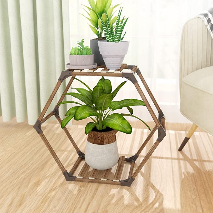 Amazon : Tikea Plant Stand Indoor Hexagonal Plant Stand For Plants  Indoor Outdoor Large Wooden Plant Shelf Creative Diy 2 Tiered Flowers Stand  Rack For Table Living Room Balcony Patio Window : In Best And Newest Hexagon Plant Stands (View 6 of 15)