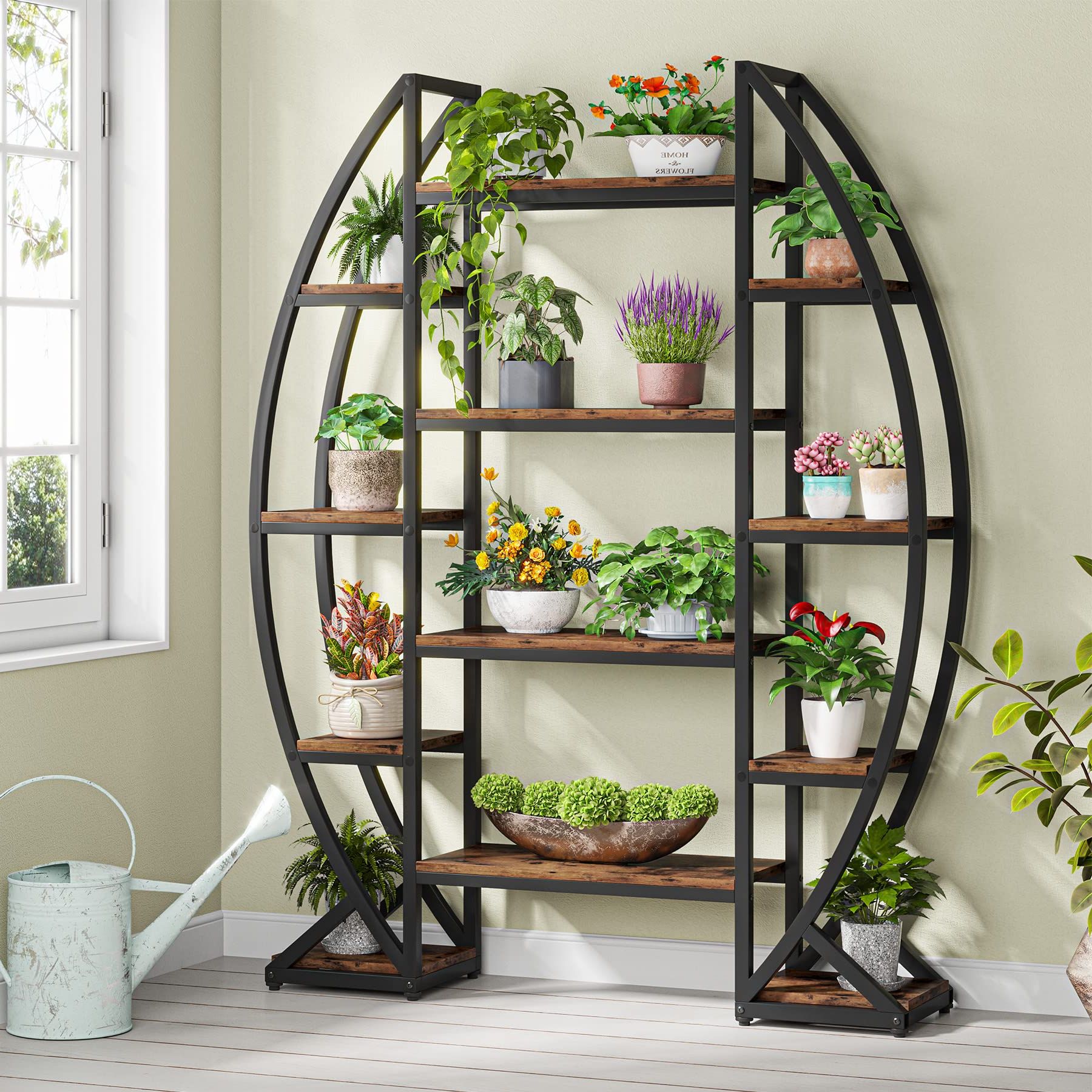 Amazon: Tribesigns Creative Half Moon Shaped Plant Stand Indoor, Large  Triple Wide 4 Tier Metal Plant Shelf, Industrial 70" Tall Curved Ladder Flower  Pot Rack For Living Room, Balcony, Patio, Garden (brown) : Pertaining To Well Known Brown Metal Plant Stands (View 11 of 15)