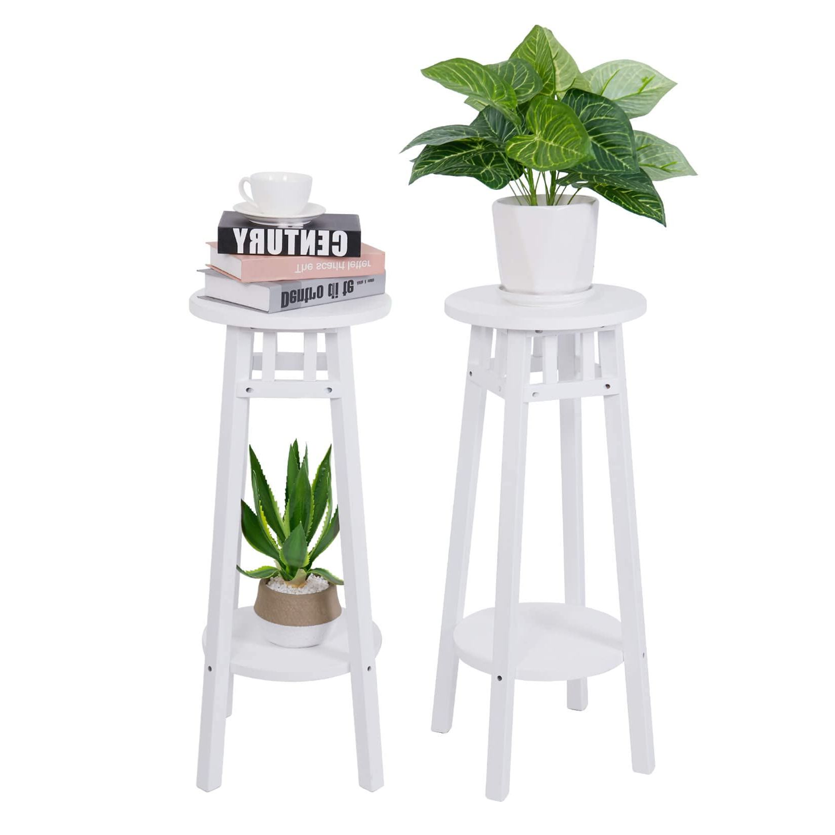 Amazon: Unho Wood Plant Stand White: 31 Inch Tall Round End Table With  2 Tier Shelves Home Furnishing Modern Side Desk Indoor For Living Room  Window Balcony Entryway Patio Garden Décor (2 With Regard To Most Recently Released 31 Inch Plant Stands (View 11 of 15)
