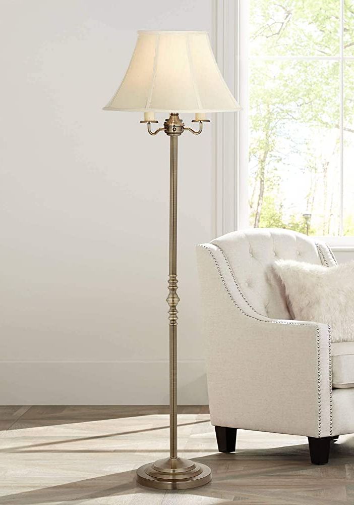Antique Brass Standing Lamps Regarding Fashionable Regency Hill Montebello Traditional Shabby Chic Floor Lamp Standing Pole  59" Tall Antique Brass Gold Metal Off White Bell Shade Candelabra Decor For  Living Room Reading House Bedroom Home – – Amazon (View 10 of 15)