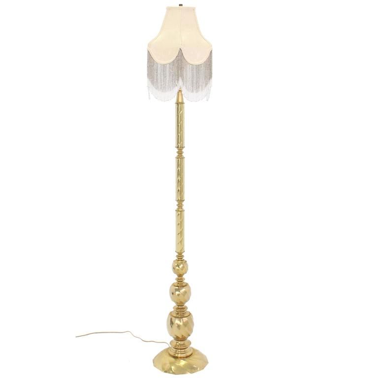 Antique Brass Standing Lamps With Regard To Most Recent Vintage Brass Floor Lamp With Decorative Glass Beads Shade – Soho Treasures (View 12 of 15)