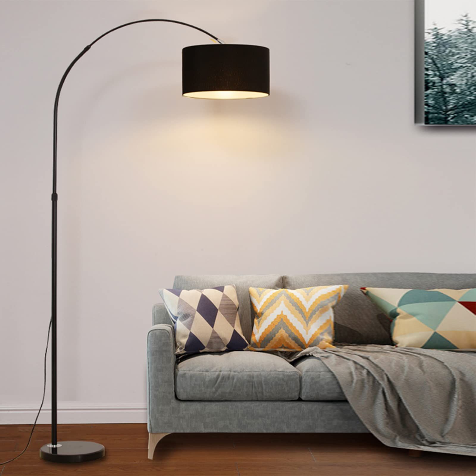 Arc Floor Lamp Modern Standing Lamp For Living Room Dimmable 72” Tall Floor  Lamp Stand Up Reading Lamp Over Couch With Hanging Drum Shade Marble Base  For Bedroom Reading Study Office – – Regarding Latest Arc Standing Lamps (View 9 of 15)