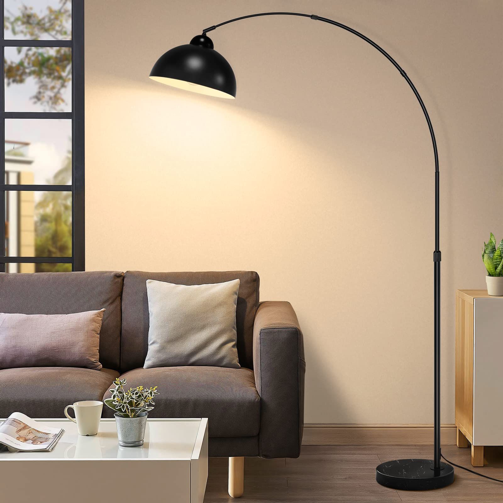 Arc Standing Lamps Pertaining To Recent Modern 73" Arc Floor Lamp With Metal Hanging Dome Shade, Industrial  Adjustable Over The Couch Stand Up Light, Marble Base Farmhouse Tall  Task/reading Standing Lamp For Living Room Bedroom Office Black – – (View 3 of 15)