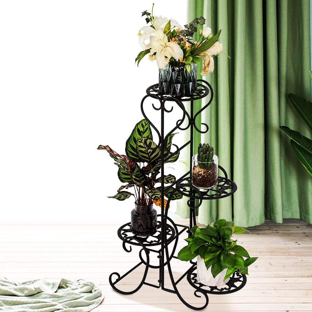 Artisasset 4 Tier Metal Fluer De Lis Pattern Round Panel Flowers Plant Stand  – Walmart Throughout Best And Newest 4 Tier Plant Stands (View 9 of 15)