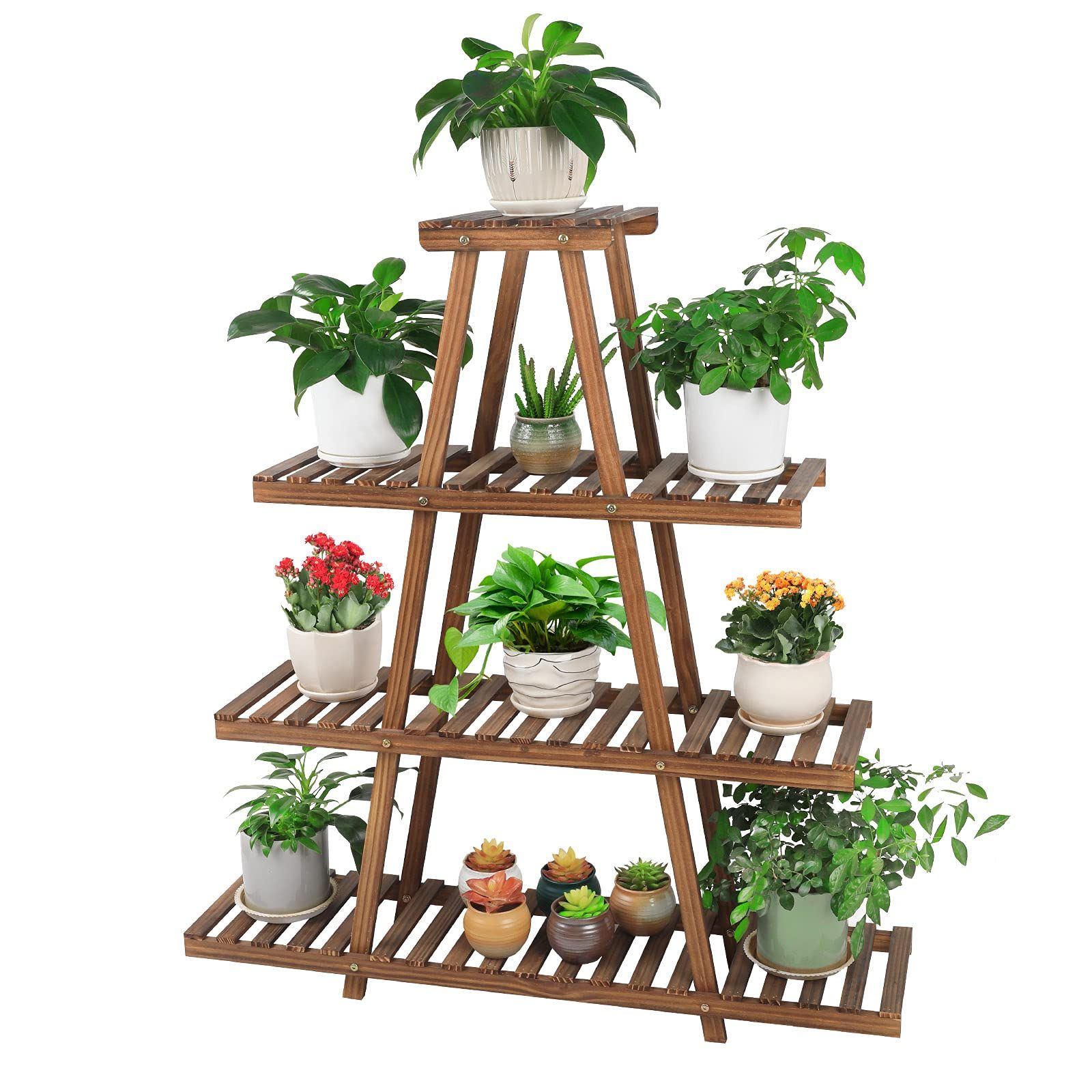 Best And Newest 4 Tier Plant Stands Intended For Ufine 4 Tier Wood Plant Stand Indoor Outdoor A Frame Plant Display Shelf  For Multiple Plants (View 4 of 15)