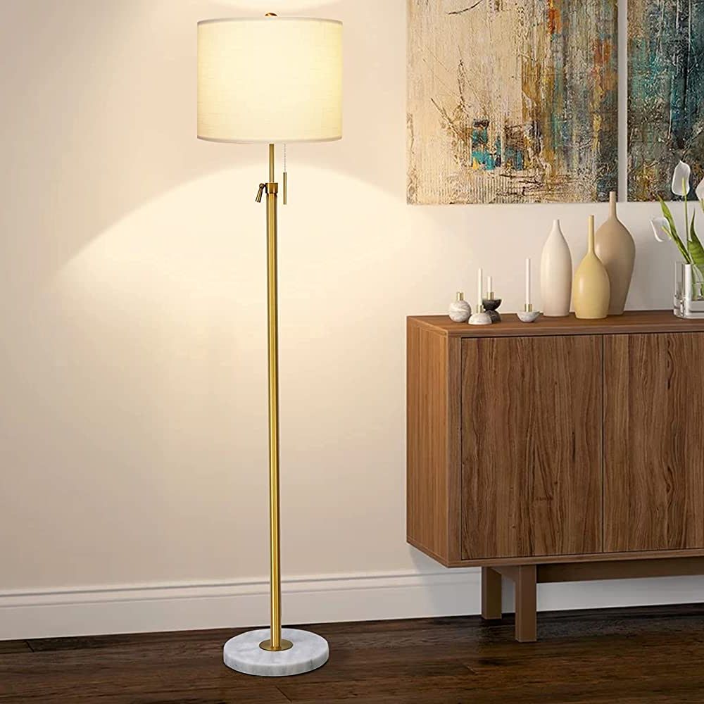 Best And Newest Adjustable Height Standing Lamps Regarding Modern Floor Lamp For Living Room, Adjustable Height Standing Lamp With  Marble Base, 3 Way Dimmable Gold Tall Pole Light With White Linen Shade For  Reading Bedroom, Pull Chain Switch, Bulb Included – – (View 1 of 15)