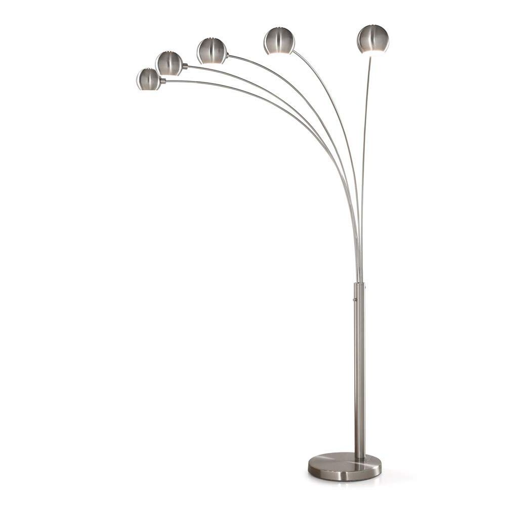 Best And Newest Homeglam Orbs 5 Lights Arc Floor Lamp, Dimmer Switch, Bulbs Included  (brushed Nickel) In 5 Light Arc Standing Lamps (View 6 of 15)