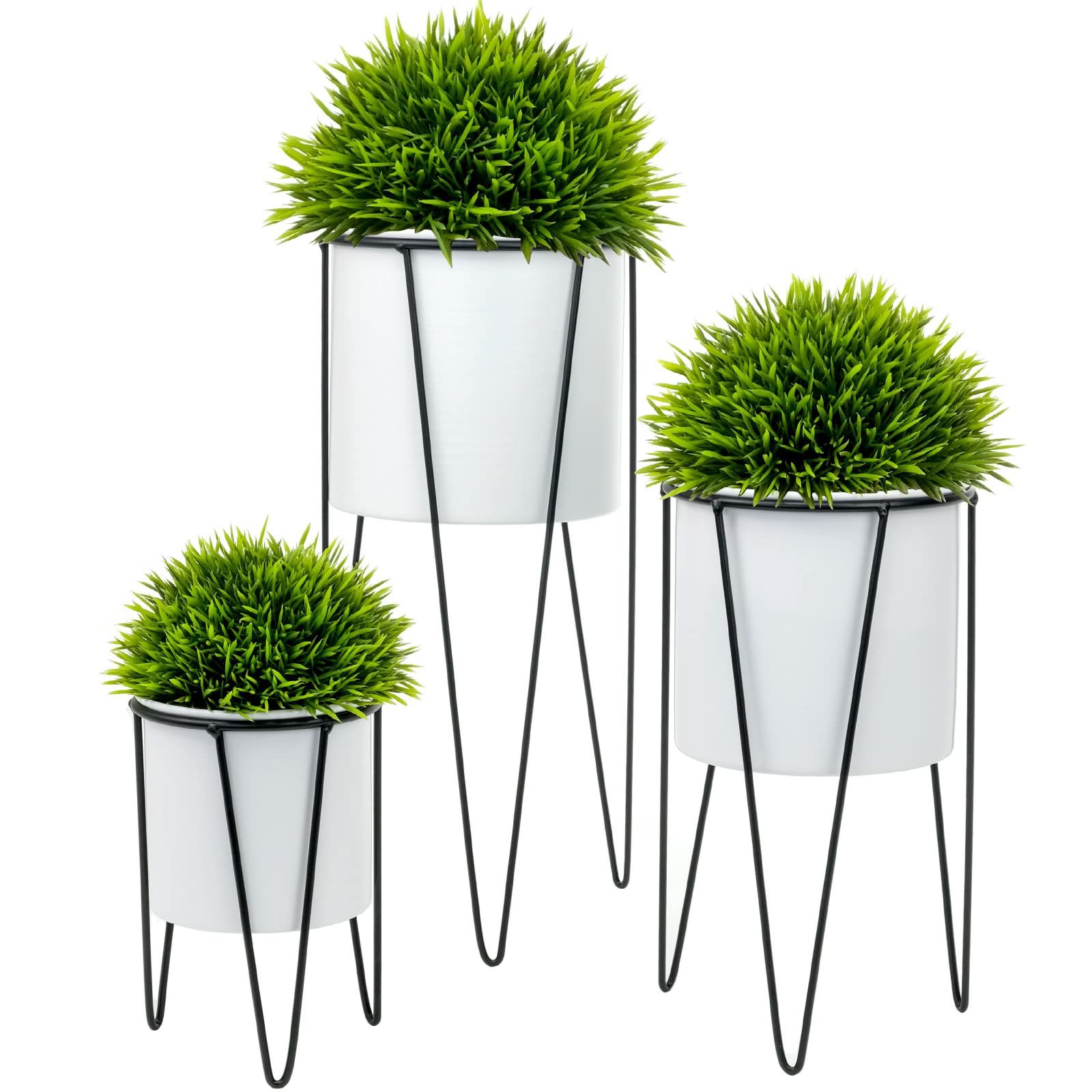 Best And Newest Set Of Three Plant Stands Intended For Amazon: Set Of Three Plant Stands & Pots (black/white) : Patio, Lawn &  Garden (View 3 of 15)