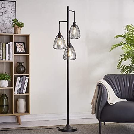 Black Industrial Floor Lamp For Living Room Modern Floor Lighting Rustic  Tall Stand Up Lamp Vintage Farmhouse Tree Floor Lamps For Bedrooms, Office  Torchiere Standing Lamp 3 Light Bulbs Exclude : Amazon.co (View 2 of 15)