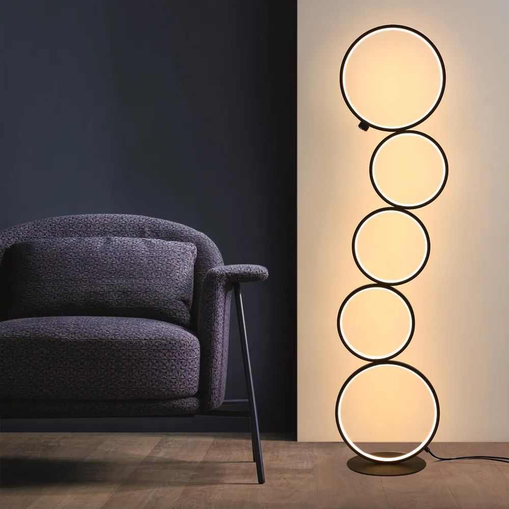 Black Led Floor Lamp 5 Ring Novelty Dimmable Standing Lamp Homary Inside Fashionable Standing Lamps With Dimmable Led (View 5 of 15)