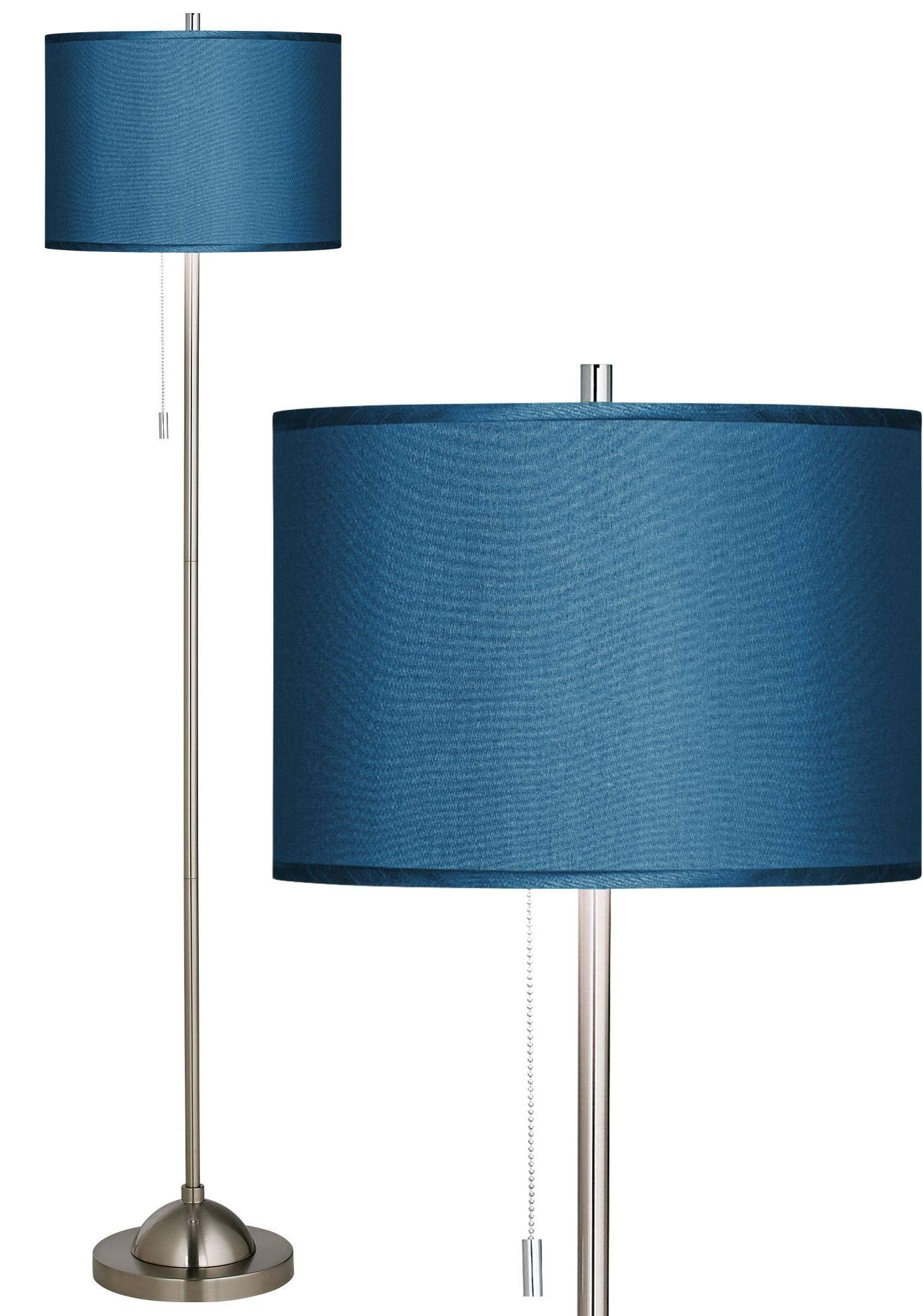 Blue Standing Lamps Regarding Trendy Possini Euro Design Modern Minimalist Pole Lamp Floor Standing Thin 62"  Tall Brushed Nickel Silver Blue Textured Fabric Drum Shade Decor For Living  Room Reading House Bedroom Home – – Amazon (View 2 of 15)