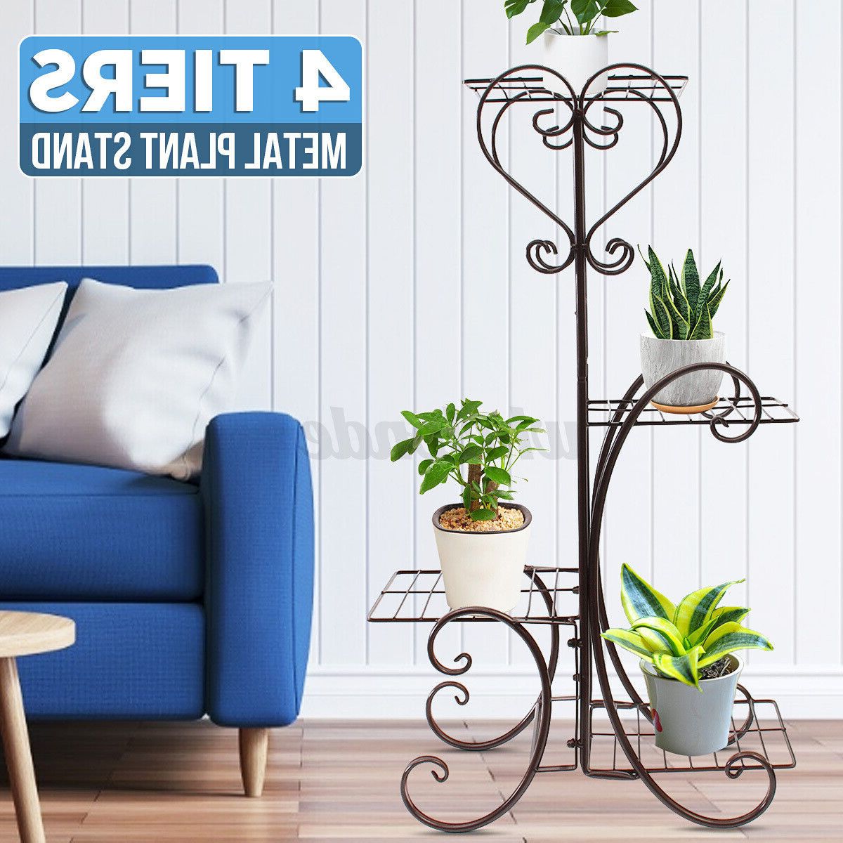 Brown Metal Plant Stands With Most Current 4 Tier Brown Metal Plant Stand Flower Rack Pot Shelf Corner Holder Balcony   (View 15 of 15)