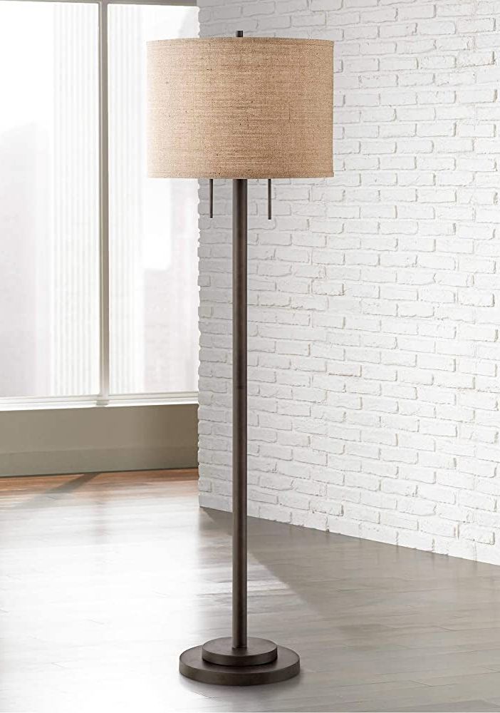 Brown Metal Standing Lamps In Newest Garth Modern Industrial Standing Floor Lamp 63 1/2" Tall Oil Rubbed Bronze Brown  Metal Burlap Fabric Drum Shade Decor For Living Room Reading House Bedroom  Home Office House – Possini Euro Design (View 3 of 15)