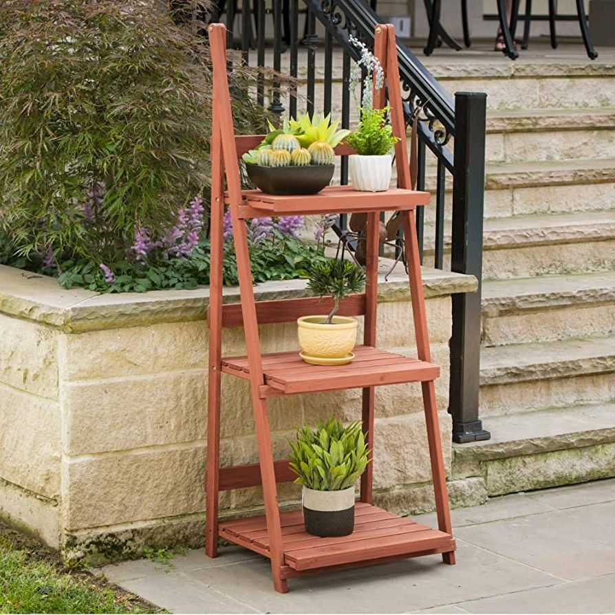Brown Plant Stands Intended For Recent Amazon : Leisure Season Ps6114 3 Tier A Frame Plant Stand, Brown : Plant  Stands Indoor Wood : Patio, Lawn & Garden (View 13 of 15)