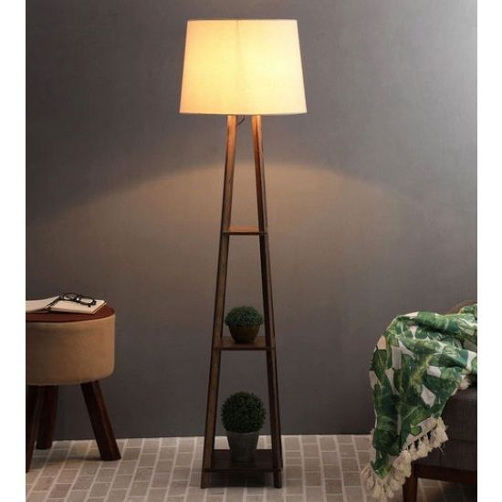 Brown Standing Lamps Within Famous Beige Fabric Shade Floor Lamp With Brown Base (View 3 of 15)