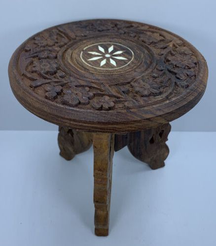 Carved Plant Stands With Regard To Trendy Vintage Hand Carved Wooden Plant Stand 6" Tall Inlaid Floral Made In  India (1) (View 9 of 15)