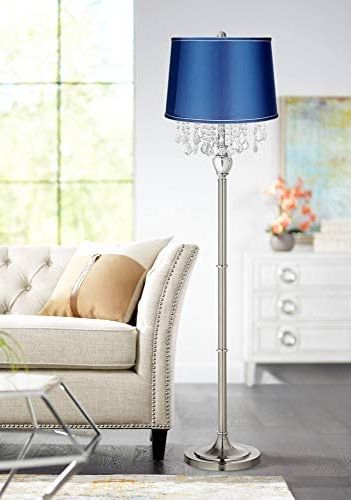 Chrome Crystal Tower Standing Lamps With Regard To Most Recently Released 360 Lighting Crystal Modern Standing Floor Lamp 62 1/2" Tall Satin Nickel  Silver Chrome Chandelier Medium Blue Satin Drum Shade Decor For Living Room  Reading House Bedroom Office – – Amazon (View 8 of 15)