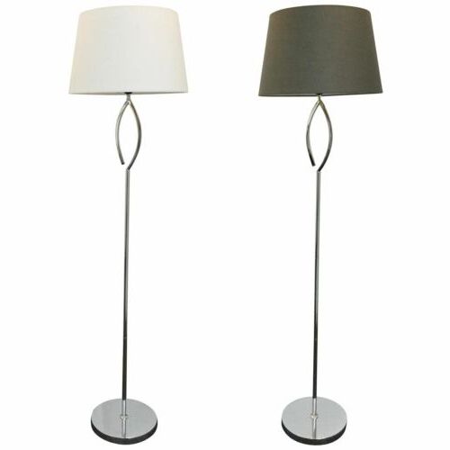 Chrome Standing Lamps Throughout Trendy Modern Chrome Floor Light Standing Lamp With Grey Or White Cotton Fabric  Shade (View 3 of 15)