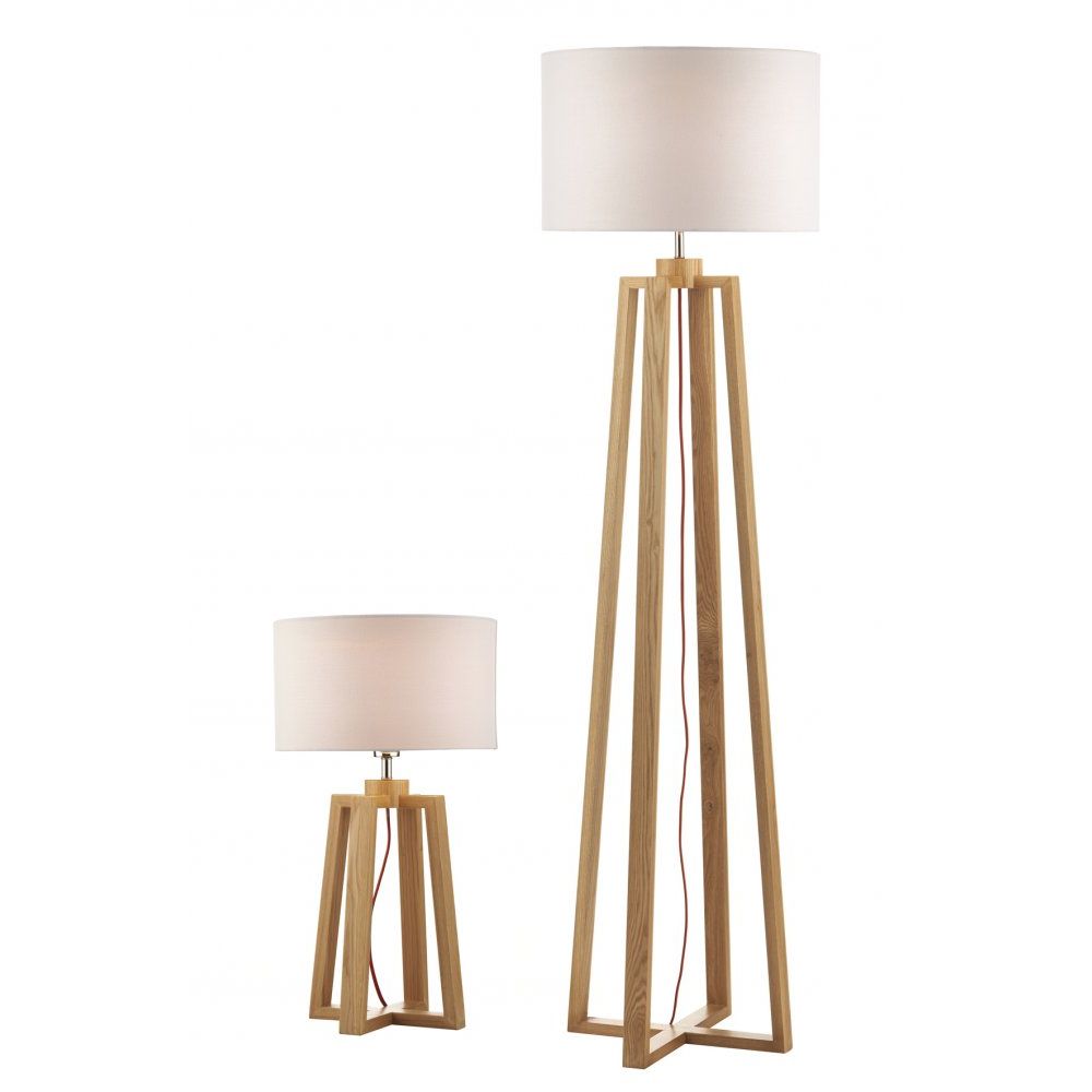 Contemporary Design Wooden Table & Floor Lamp Set With Shades With Most Popular Oak Standing Lamps (View 5 of 15)
