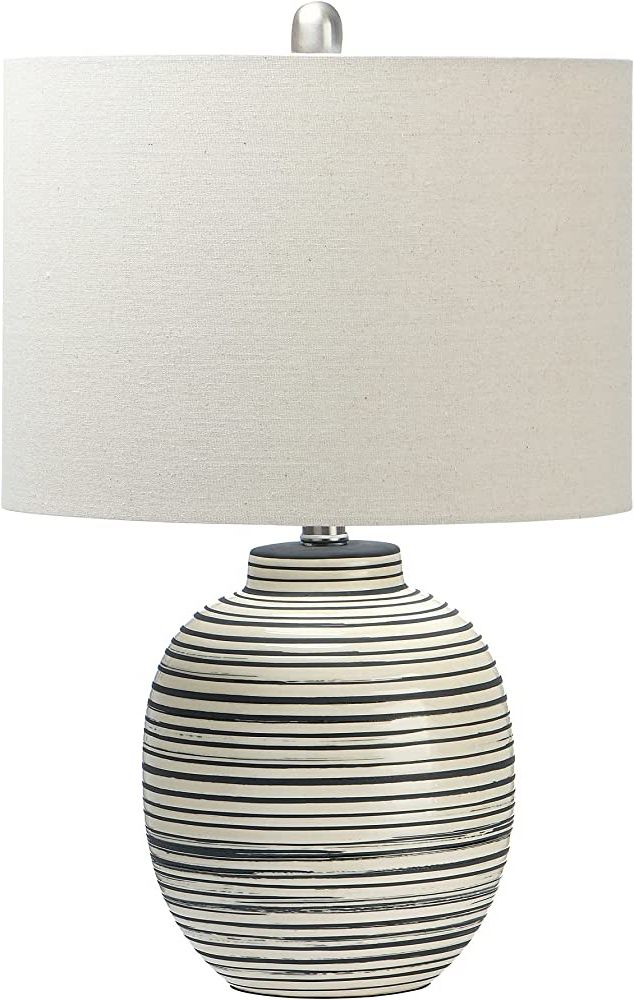 Creative Co Op Ec0413 23" Ceramic Textured Striped Table Lamp, Grey Pertaining To Fashionable Grey Textured Standing Lamps (View 6 of 15)