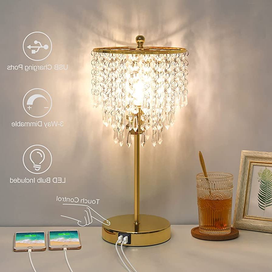 Crystal Bead Chandelier Standing Lamps Throughout 2019 Touch Control Crystal Table Lamp With Dual Usb Ports, 3 Way Dimmable Gold  Lamp, Bedside Light With Crystal Shade, Girls Lamp For Bedroom, Living  Room, Teens Room, Dresser, 6w Led Bulb Included – – (View 12 of 15)