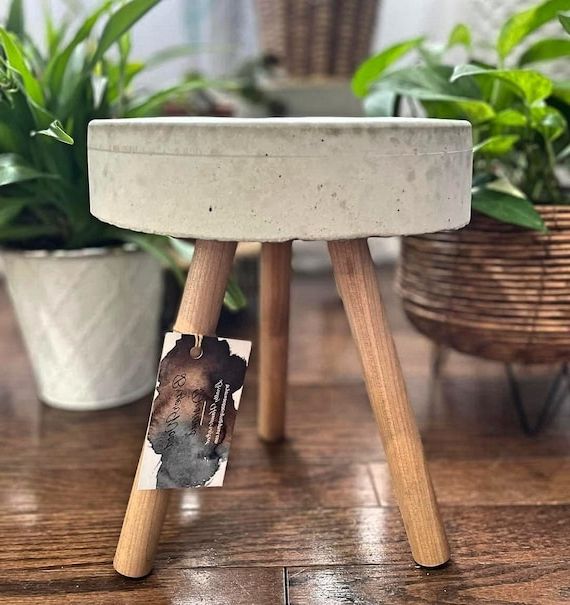 Current 10 Inch Plant Stands In 10 Inch Handmade Concrete & Wood Plant Stand – Etsy (View 5 of 15)