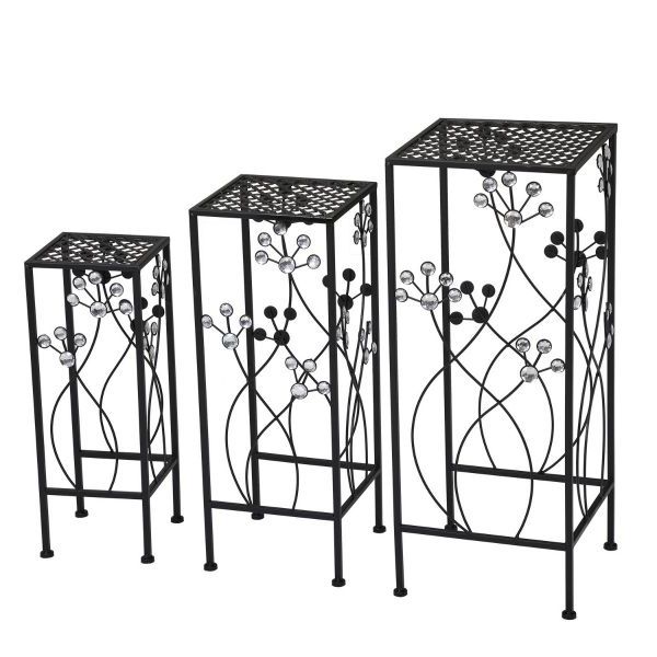 Current 3 Sets Wrought Iron Plant Stands Outdoor (View 14 of 15)