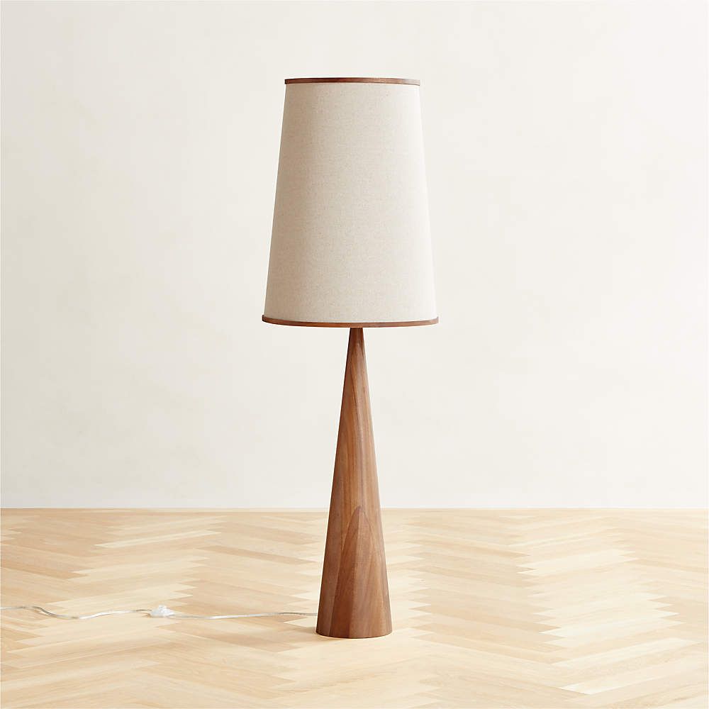 Current Bruna Walnut Wood And Linen Modern Floor Lamp + Reviews (View 2 of 15)