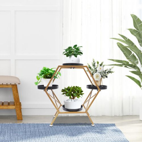 Current Hexagon Plant Stands For 60cm Hexagon Plant Stand Gold Metal Arch Flower Pot Holder Garden Balcony  Decor (View 12 of 15)