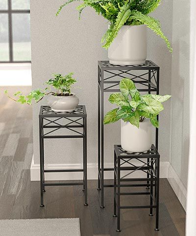 Current Iron Square Plant Stands With Panacea Cross Hatch Square Plant Stands, Black, Set Of 3 At Bestnest (View 13 of 15)