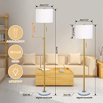 Current Modern Floor Lamp For Living Room, Adjustable Height Standing Lamp With  Marble Base, 3 Way Dimmable Gold Tall Pole Light With White Linen Shade For  Reading Bedroom, Pull Chain Switch, Bulb Included – – Intended For Adjustable Height Standing Lamps (View 7 of 15)