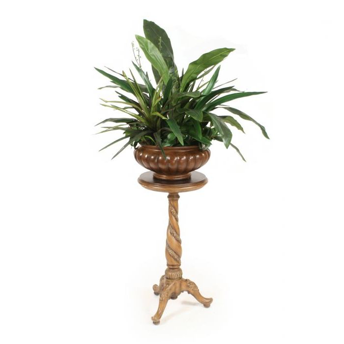 Current Plant Stands With Flower Bowl Throughout Greenery In Brown Fluted Bowl With Spiral Plant Stand – Distinctive Designs (View 2 of 15)