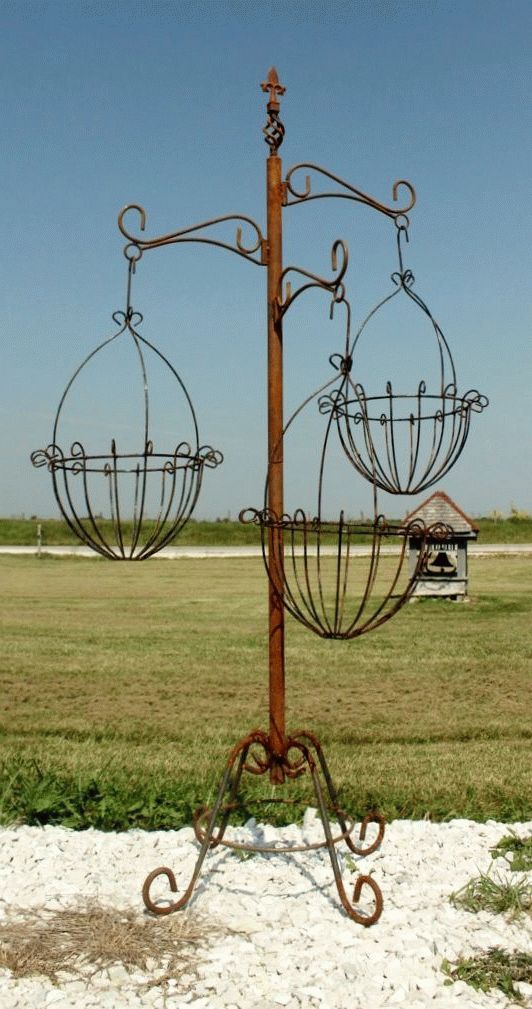 Current Wrought Iron Tree With Baskets Flower Plant Stand Regarding Wrought Iron Plant Stands (View 12 of 15)