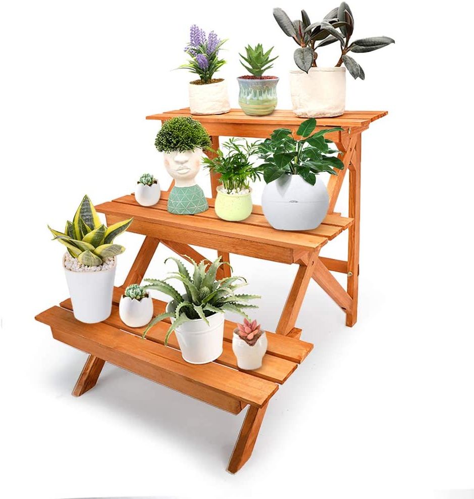 Deluxe Plant Stands With Well Known Homes Garden 3 Tier Natural Fir Wood Plant Stand Deluxe Shelf Flower Pot  Holder, Easy To Assemble Indoor & Outdoor Decorgarden : Amazon (View 8 of 15)