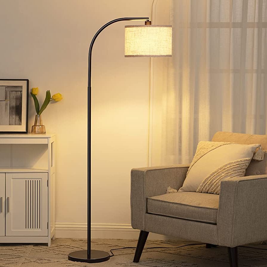 Dewenwils Modern Arched Floor Lamps With Adjustable Beige Line Lampshade,  Standing Tall Arc Lamp For Living Room, Bedroom, Office, Simple Design  Farmhouse Style (black) In Most Recently Released 82 Inch Standing Lamps (View 13 of 15)