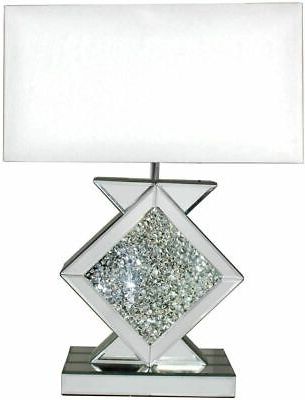 Diamond Shape Standing Lamps In Current Mirrored Table Lamp Shade Crushed Diamond Crystal Square Shaped Crystal  Sparkly (View 15 of 15)