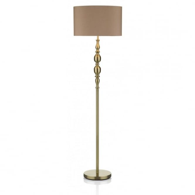 Double Insulated Floor Standing Lamp In Antique Brass With Gold Shade With Popular Brass Standing Lamps (View 13 of 15)