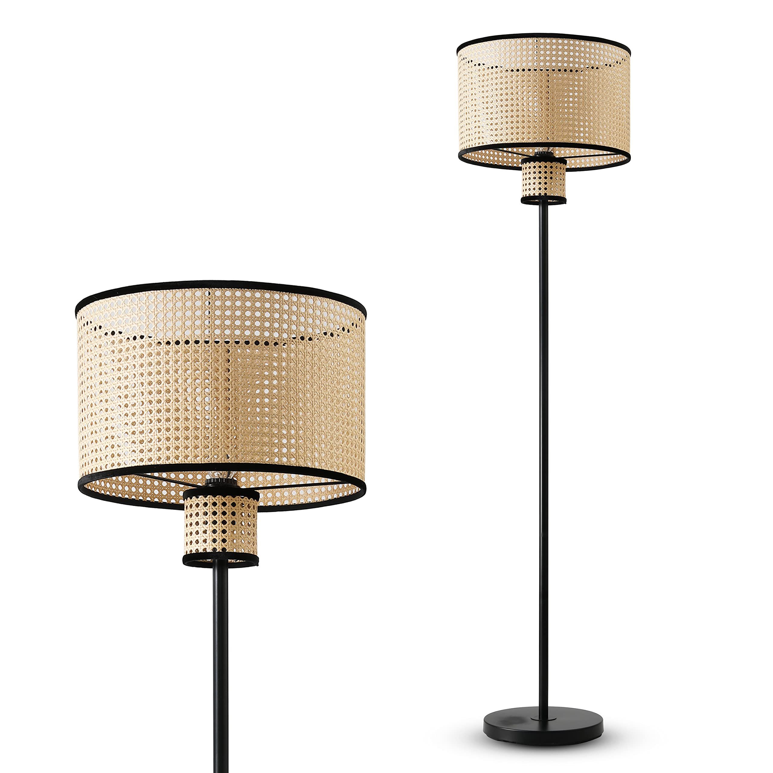 Famous Standing Lamps With 2 Tier Table Pertaining To Vidalite Nakuv – Modern Bohemian Floor Lamp With 2 Tier Pvc Rattan Shade  And Velvet Stiched Rim For Foyer, Kitchen Living Room, Bedroom, Beige (View 8 of 15)