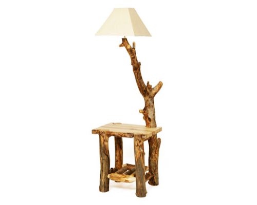 Fashionable Beeswax Finish Standing Lamps Inside Aspen Floor Lamp End Table – Blue Ridge Log Works (View 12 of 15)