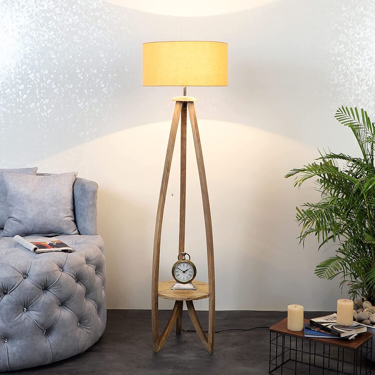 Fashionable Mango Wood Standing Lamps Within Wood Floor Lamp Mango Wood Floor Lamp Beige Shade Floor Lamp With Natural  Base (View 10 of 15)