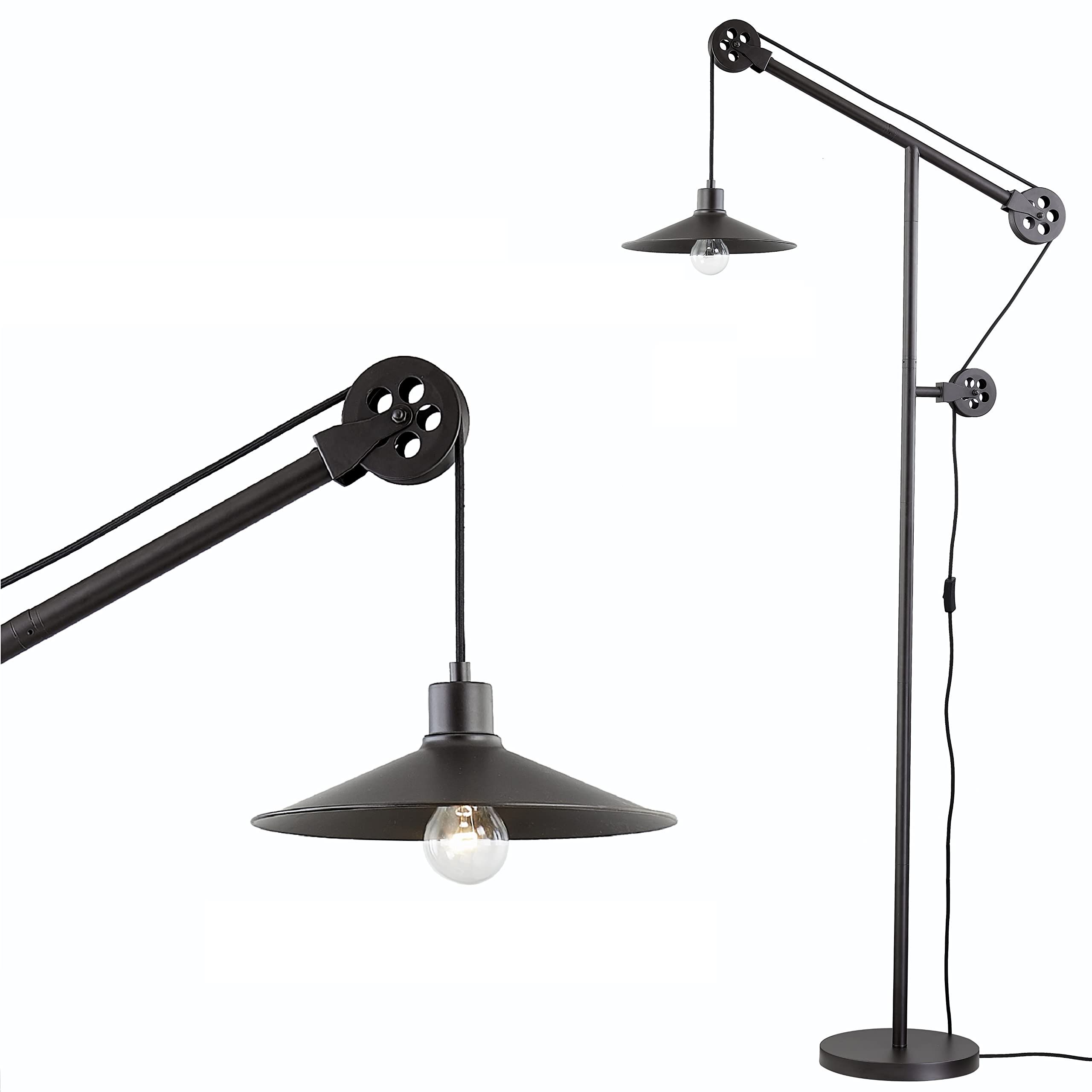 Fashionable Pulley System Floor Lamp With Metal Shade, Adjustable Industrial Floor Lamps  For Living Room Rustic Modern Farmhouse Task Lamp, Vintage Tall Standing  Lamp For Bedroom Office,70 Inch Blackened Bronze – – Amazon Within 70 Inch Standing Lamps (View 9 of 15)