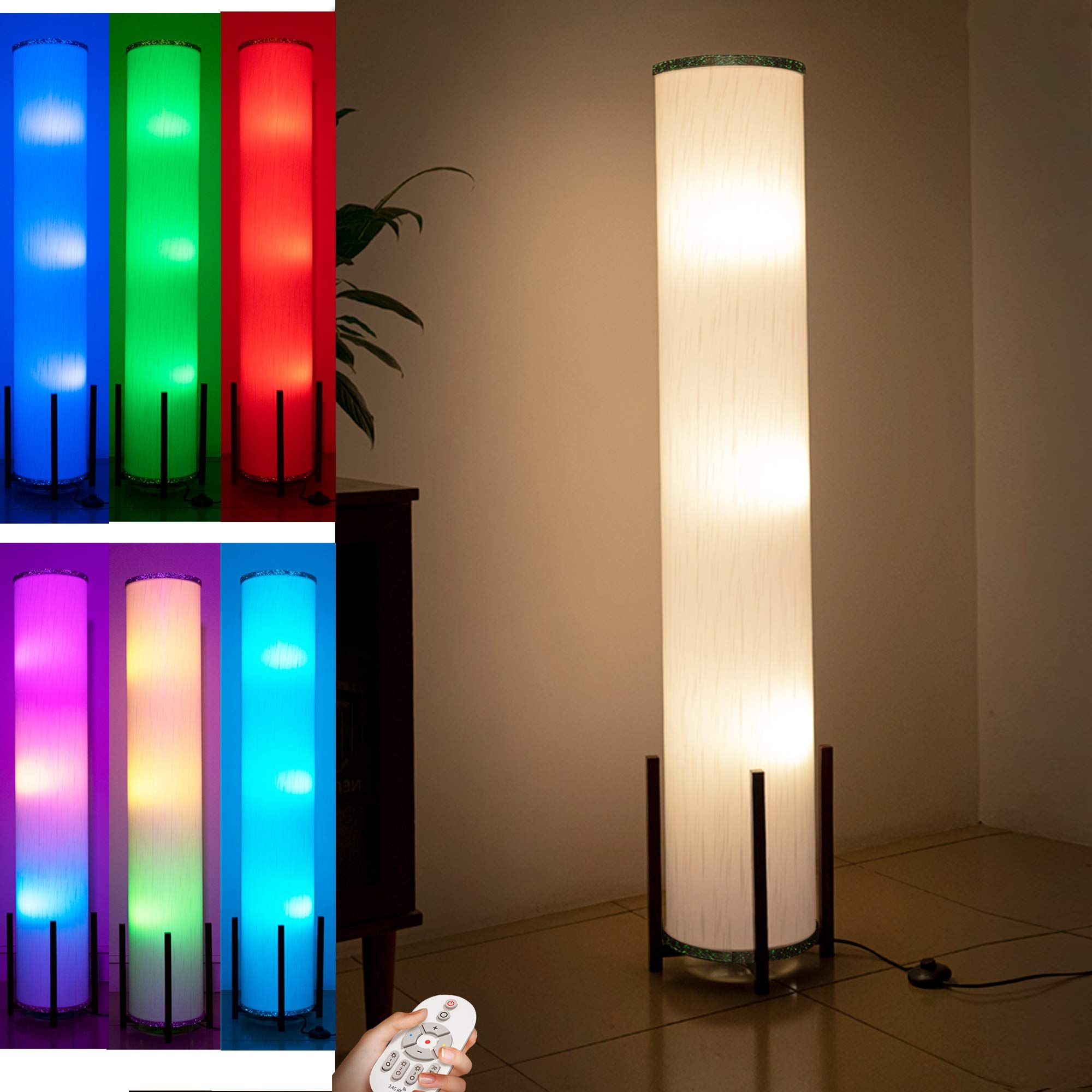 Favorite 61 Inch Standing Lamps Pertaining To Caudtk Column Floor Lamps Remote Control Dimmable 61 Inch 3 Smart Light  Bulbs Color Changing Modern Led Rgb Tall Standing Lamp For Living Room  Bedroom Kids Room (View 3 of 15)