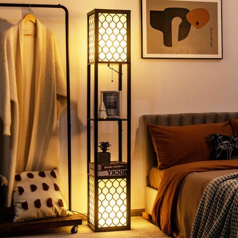 Floor Lamp With Shelves, 2 Lampshade Standing Light With Pull Chain And  Foot Switch, Modern Reading Pertaining To Most Recently Released Standing Lamps With Dual Pull Chains (View 13 of 15)