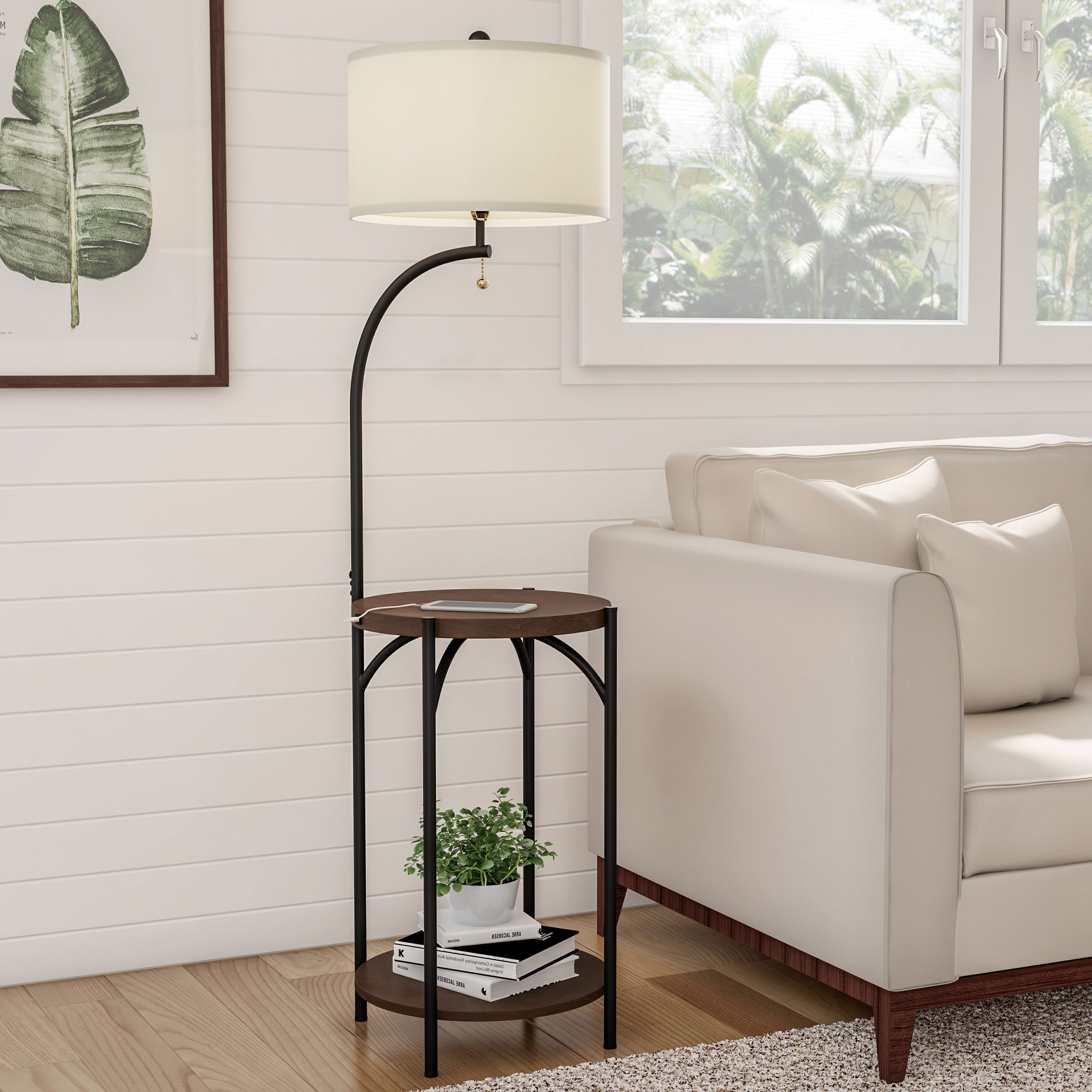 Floor Lamp With Table – Modern Rustic Side Table With Usb Charging Port,  Led Bulb, And Drum Shaped Shade (View 14 of 15)